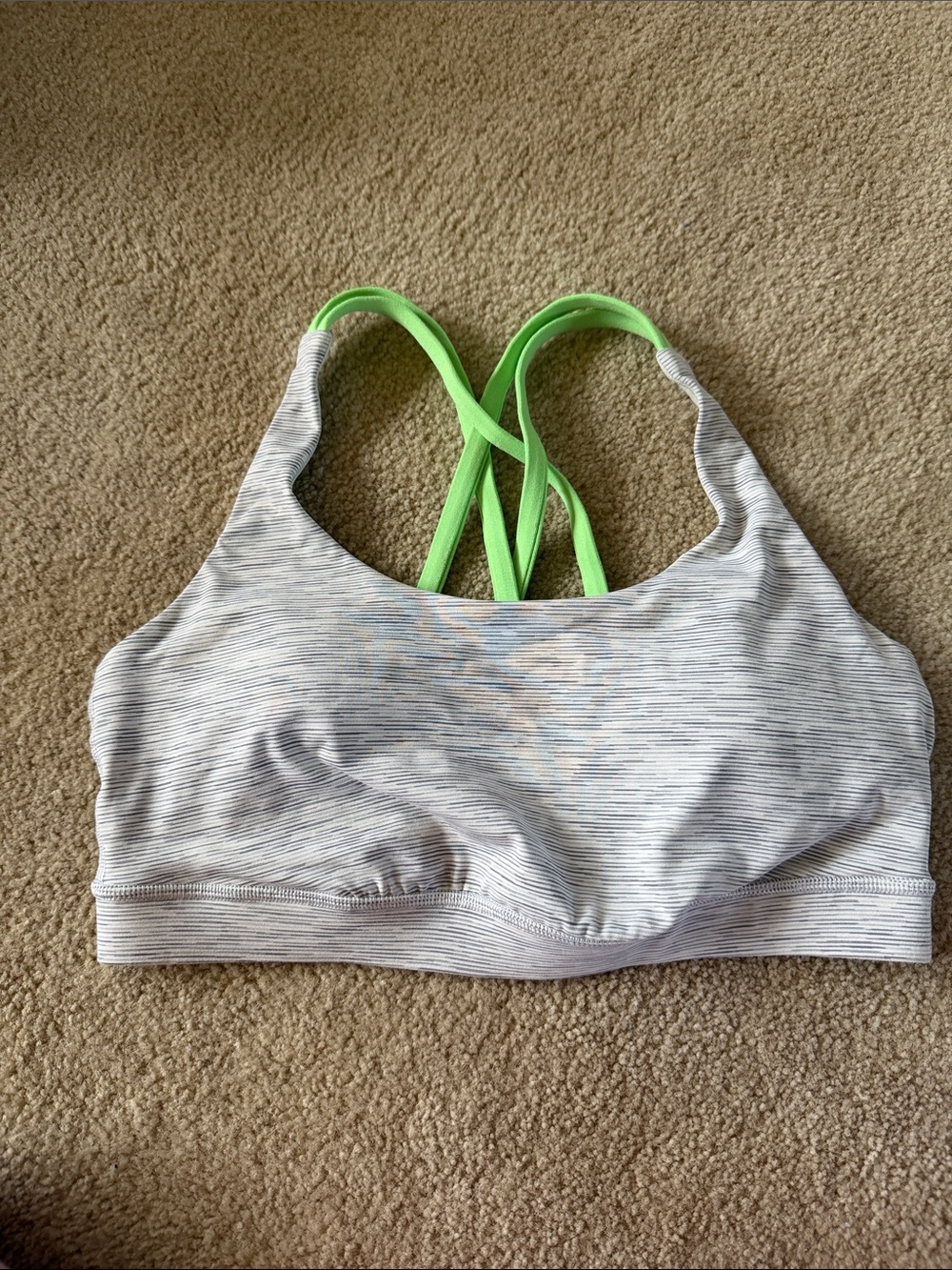 lululemon athletica Light Gray Striped Sports Bra with Lime Green Straps